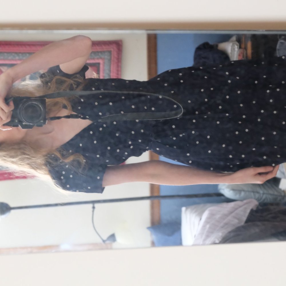 Sezane dress 34 navy polka-dot wrap silk - Picture 7 of 7